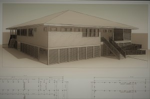 Technical Building Design Diagram. 2 Story Exterior. Sketchy Diagram Display on PC Background As Guide.